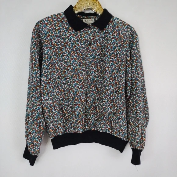 Vintage 80s Notations Womens Banded Multicolored Floral Top size 10 Art Teacher - Picture 8 of 10